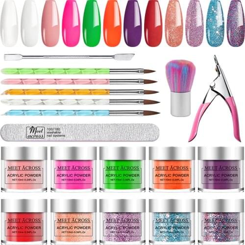 MEET ACROSS Acrylic Powder Set for Nail Crystal Gel Colorful Carved Powder Nail Extensions Manicure Nail Art Decorations