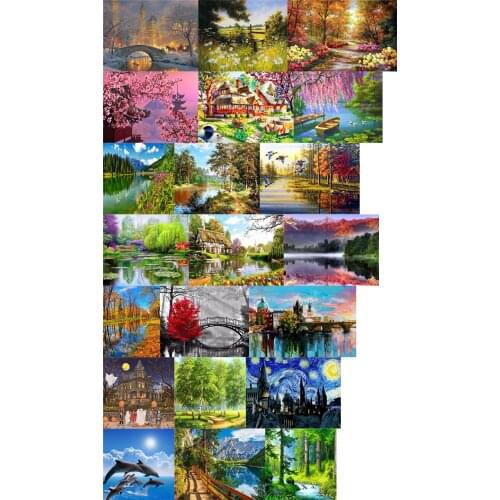 Y15386 landscape tree DIY Cross Stitch Embroidery Kits Craft Needlework Set Cotton Thread Printed Canvas Home Design