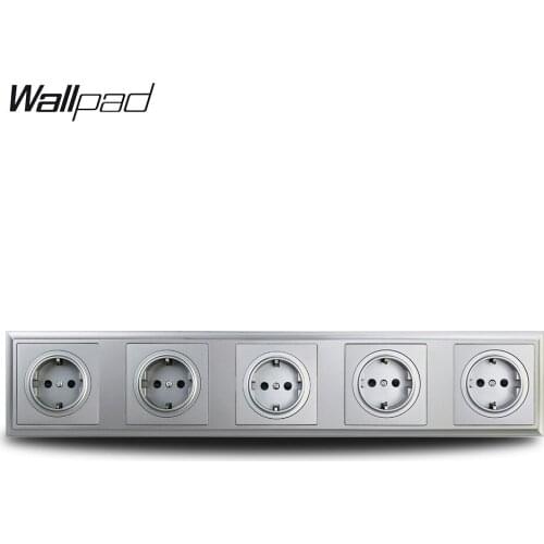 Wallpad Grey 5 Way EU German Electric 220v Electrical Wall Socket Schuko Quintuple Panel L6-P70 Plastic 430 * 86 mm