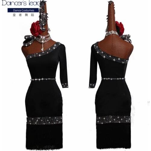 2020 new Latin dance competition clothing oblique shoulder wrap hip tassel dance skirt female custom performance clothing