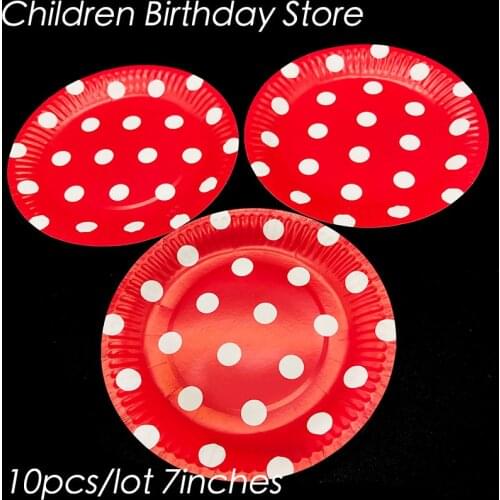 10pcs/lot red dots theme disposable plates polka dots theme birthday party decorations red dots paper plates