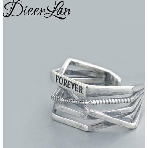Personality Fashion Vintage Silver Color Letter Rings For Women Punk Thai Silver Resizable Rings