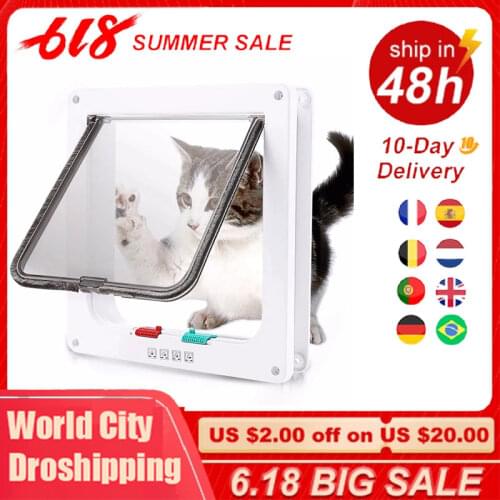 Flap Door with 4 Way Security Lock Dog Cat Flap Door for Dog Cats Kitten ABS Plastic Small Pet Gate Door Kit Cat Dogs Flap Doors
