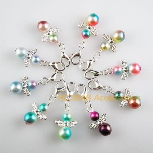 10 New Angel 14x21mm Charms Mixed Gradients Acrylic Silver Plated Retro With Lobster Claw Clasps