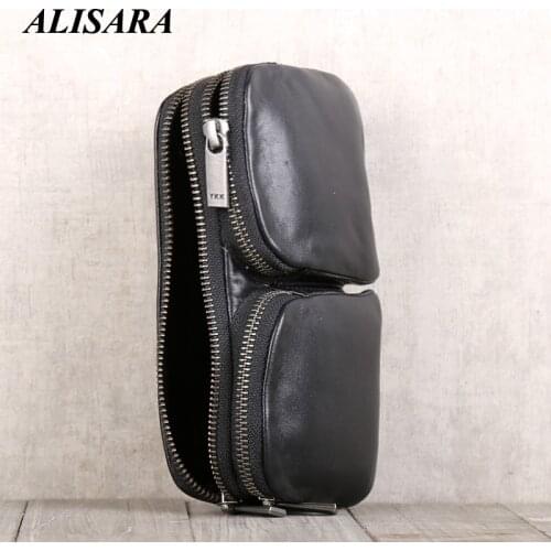 Alisara Mens Clutch Bag First Layer Cow Leather Top End Luxury Women Organizer Wallets Casual Zipper Long Cell Phone Coin Purse
