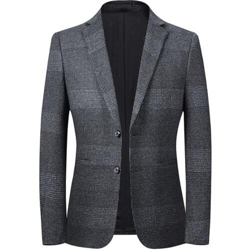 Plus Size Suits Mens Plaid Blazer Knit Elasticity Leisure Jacket Men Blazers Slim Mens Coat Male Outerwear Casual Outer Tops