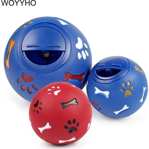 Dog Toy Rubber Ball Chew Dispenser Leakage Food Play Ball Interactive Pet Dental Teething Training Toy Blue Red