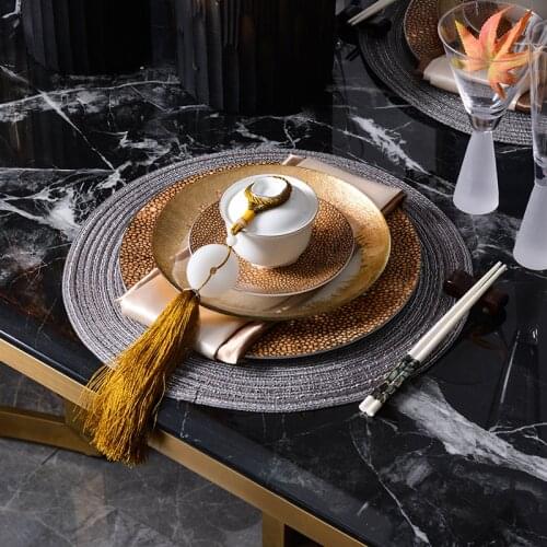 Luxury Tableware Hotel Dining Table Gold New Chinese Decor Villa Western Dinner Plate Set Model Room Salad Snack Cake Plates