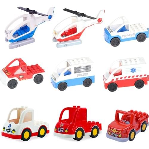 Aircraft Fire Helicopter Big Building Blocks Car Accessory Kid Education DIY Toy For Children Gift Compatible With Duplo Traffic