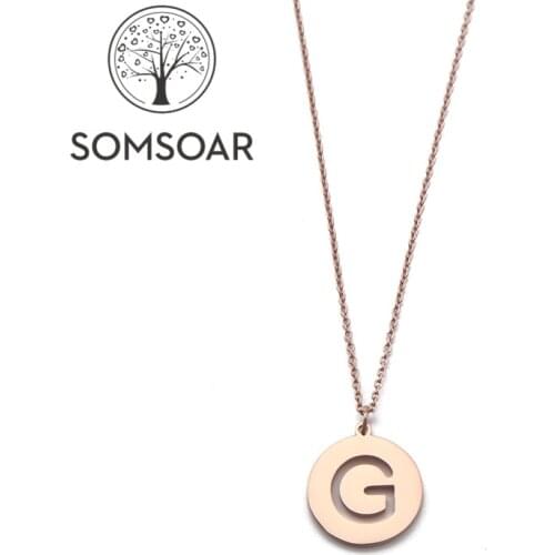 Somsoar Jewelry RoseGold Color Stainless Steel Initial Letter A G H L M N R S Customization Pendant Necklace for Women Gift