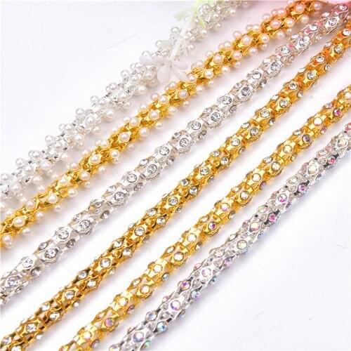 High Quality Corn Flower Chain Dense White Pearl Ab Color Glass Diamond Decorations Rhinestone Trimming Dress Skirt Shiny Rope