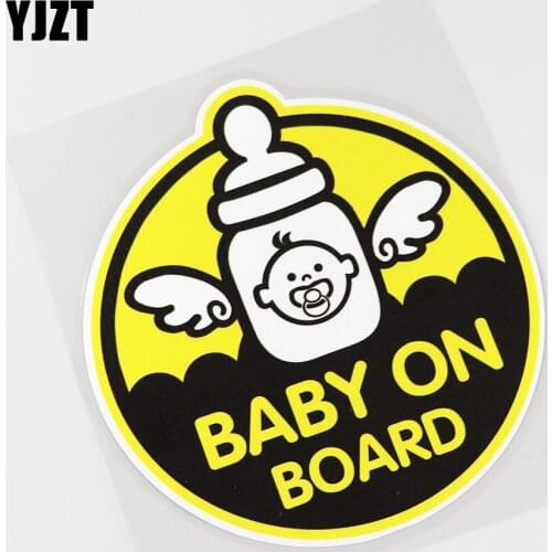 YJZT 13.6CMX14.7CM Baby ON Board Car Sticker Angel baby Pvc Decal Feeding bottle 13A-0074