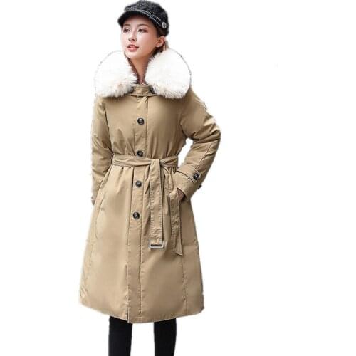 New Product Women Clothes 2019 Winter Lazy Rabbit Fur Collar Parka Coat Warm Fashion Plus Velvet Lining Single-breasted Coat