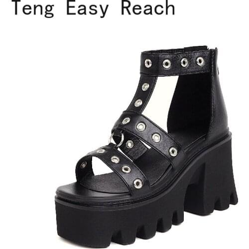 Summer Fashion Women Ankle Strap Sandals Open Toe Platform Shoes High Thick Heels Female Black Unique Gladiator Shoes 36-45