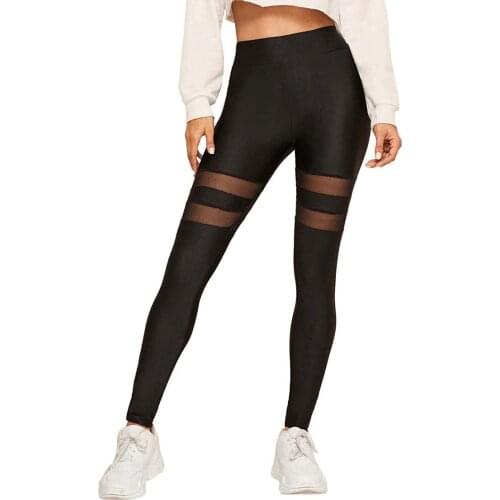 Womens Mesh Panel High Waist Leggings Skinny Workout Yoga Pants Leggings Slimming Compression Fit Pants