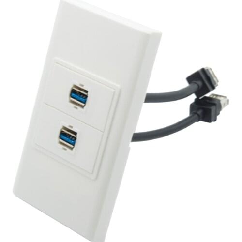 1 Gang No Screw Dual USB 3.0 Short Cable Style Female To Female Wall Plate