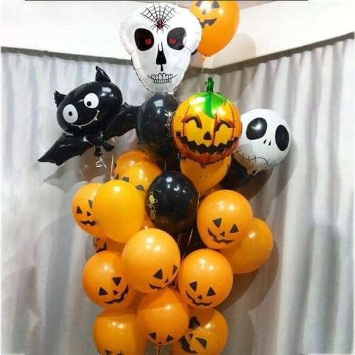 25pcs/set Black Orange Halloween Balloon Skeleton Bat Pumpkin Skull Foil Decorate Balloons For Halloween Party Birthday Kids Toy