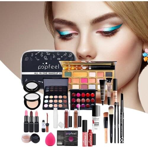 30PCS/Set Make Up Sets Cosmetics Kit Eyeshadow Lipstick Eyebrow Pencil Lip Gloss Makeup Brush Powder Puff With Makeup Bag