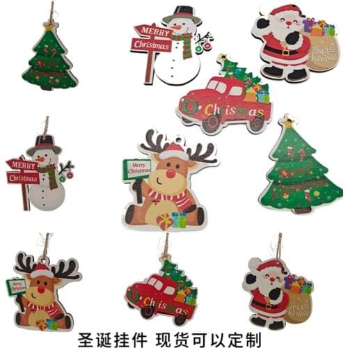 6pcs Wooden Christmas Wood Chip Small Pendant Ornaments Christmas Gift Wood Chip Matching Painted Christmas Home Pendant Set