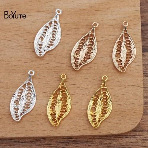 BoYuTe (50 Pieces/Lot) 29*12.5MM Alloy Hollow Leaf Charms Pendant Materials Factory Supply DIY Handmade Jewelry Accessories