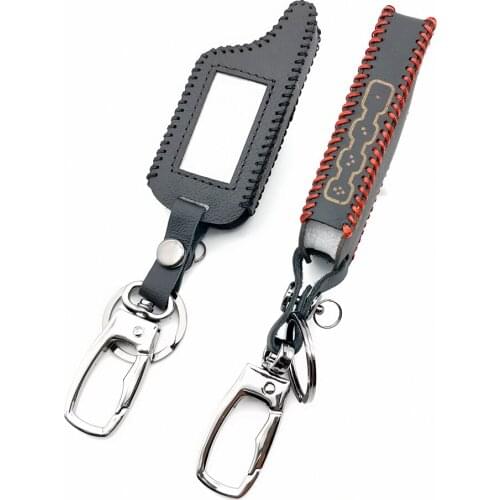 Leather Key Case For Scher-Khan Logic A B LCD Russian Version Two Way LCD Remote Control Car Alarm Keychain Fob Cover