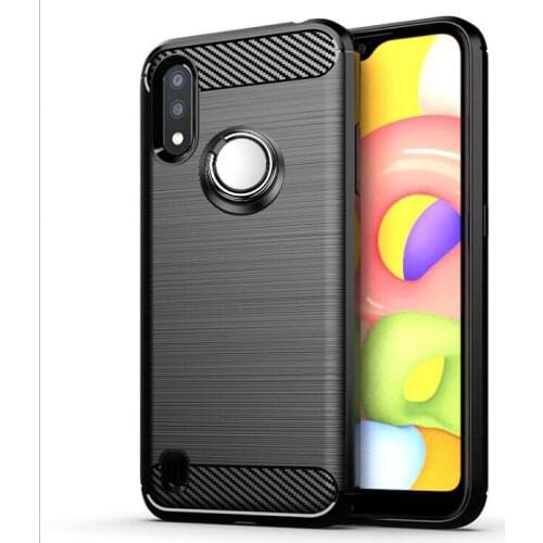 For Samsung Galaxy A01 Case Luxury Brushed Carbon Fiber Case For Samsung Galaxy A01 A 01 Magnetic Ring Holder Cover Case
