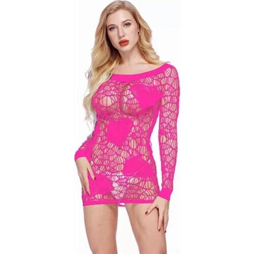 Plus fantasy sexy Mini Dress Net Halterneck choker erotic open Cup lingerie outfit night mesh tight appeal underwear for women