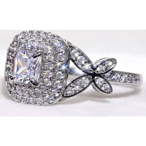 Huitan Full Zircon Women Wedding Engagement Rings Luxury Square CZ Bridal Marriage Party Rings High Quality Gift Fashion Jewelry