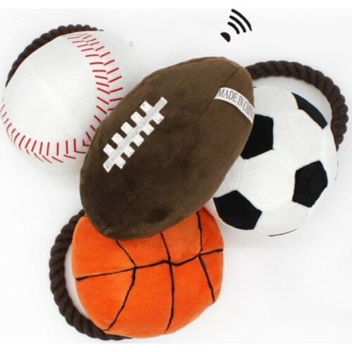 A Pet Dog Toy Plush Sport Ball Throw Play Funny Pets Toys Squeaky Puppy Dogs With Rope Chew Toys Durable