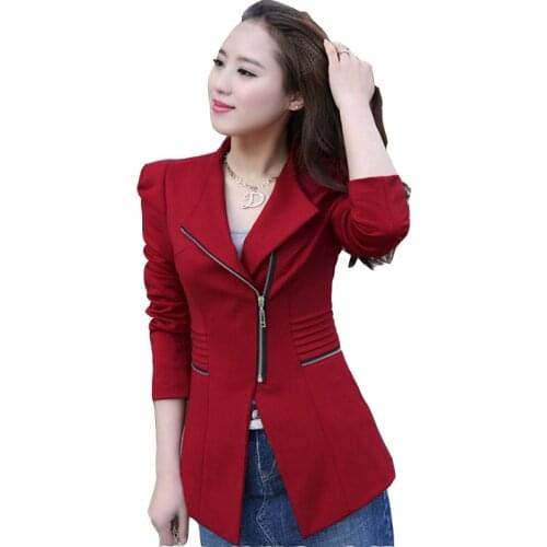 Fashion new women jackets 2020 spring autumn short casual suit coats solid zipper long sleeve turn down collar slim jackets