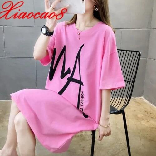 Summer Women Casual Short Sleeve T Shirt Dress 2021New Fashion Oversize Dressess Cotton Home Clothes Femme O Neck Letter Tops