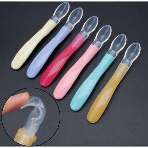 Newborn Baby Soft Safety Silicone Infan Learning Feeding Spoon Flatware Children Dishes Tableware Soup Spoon