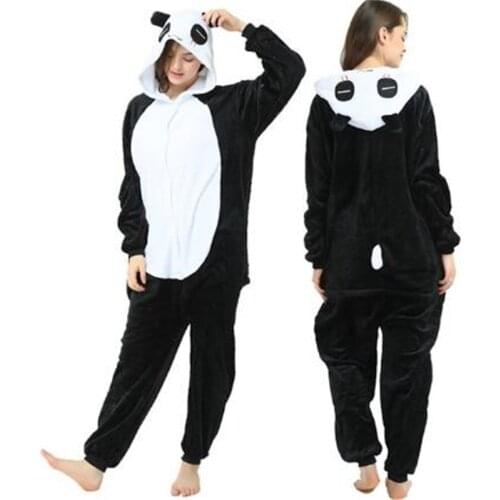 Cute Cartoon Panda Pajamas Winter Hooded Onesie Adults Women Animal Nightie Kigurumi Sleepwear Fleece Overalls Jumpsuit