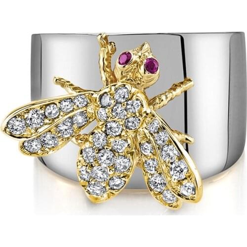 Fashion Aerosphere Exquisite Ring Inlaid Zircon Bee Creative Personality Luxury Gift All-Match Party Jewelry Wholesale