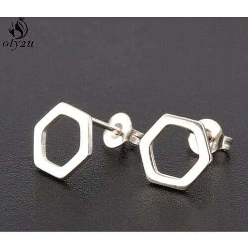 Oly2u Simple Design Fashion Hexagon Stud Earrings for Women Girls Punk Style Metal Geometry Jewelry Female Earrings