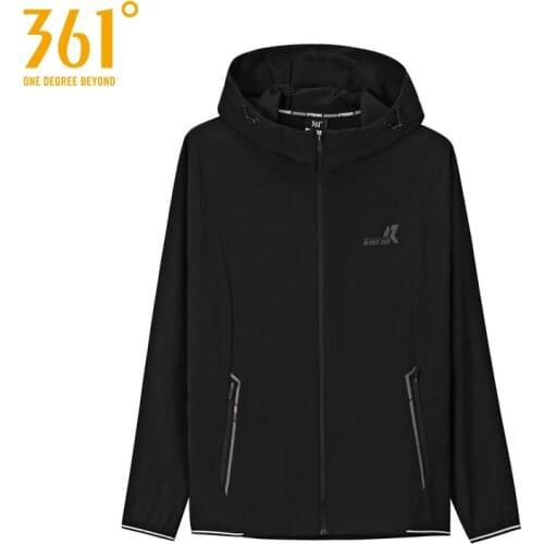 361 Degrees Men Sports Running Windbreaker Simple Fashion with Pocket Bretheable Coat Black W552012610-3I