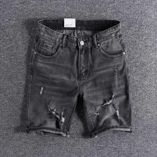 2020 new arrival Black grey cat with holes youth Capris summer mens jeans shorts high quality simple designer shorts 0260