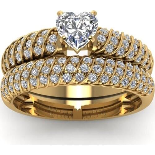 2pcs/set Classic Women Rings Set Fashion Heart Zircon Gold-Color Ring For Women Accessories Jewelry Gift