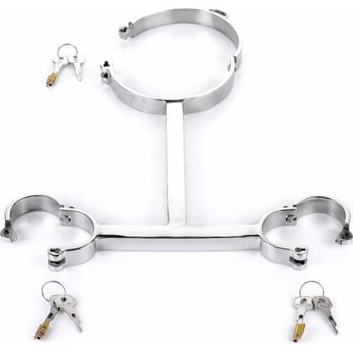 Stainless Steel T Shape Slave Collar Handcuffs BDSM Bondage Hand Cuffs Sex Toys For Men Women Adult Games Restraints Sex Shop