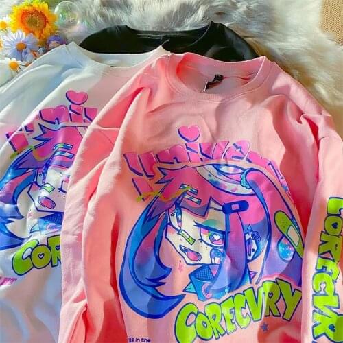 New Aesthetic E Girl Anime Print Sweatshirt Women Pullover Japanese Fashion Clothes for Teens Harajuku Casual Tops Streetwear