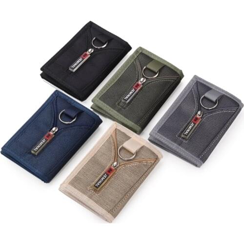 2021 New Canvas Wallets Fashion Men Trifold Short Design Purse Keychain Card Holder Bag Male Coin Money Clip Women Wallet