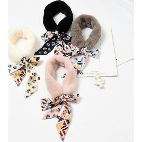 New Fashion Soft Women Faux Fur Collar Scarf Floral Print pink Neck Warmer Winter Shawl Wrap Girls dog cat tiger hiver Neckchief