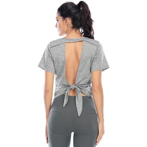 New Style Breathable Yoga Top Workout Shirts For Women Back Tethered Short Sleeve Crop Top Female Workout Tank