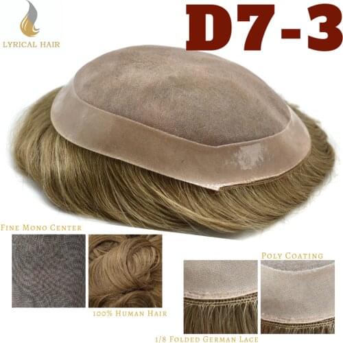 TOUPEE Fine Mono Durable Mens Toupee Hairpiece Real Human Hair Replacement System D7-3 Comfortable Wig