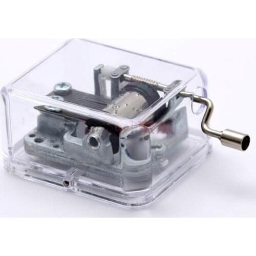 Plastic Handcrank 18 Note Music Box Silver Movement Transparent Musical Toys Christmas Gift for Kids,Different Songs Available