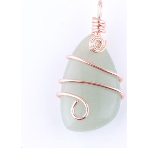 6Pcs/lot Natural Stone Aventurine Copper Wire Wrap Pendant Irregular Geometric Bead Rose Gold Color Dangle Charms Jewelry QN4172