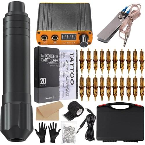Professional Tattoo Machine Kit with Box Power Supply Tattoo Grips Tattoo Needles Body Art Tools Tattoo Studio Supplies