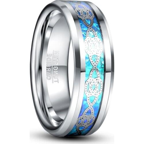 Silver Color Knot Groove Anillo Hombre Blue Opal Men Tungsten Ring Wedding Jewellery