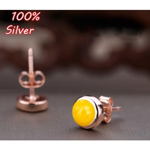 100% 925 Sterling Silver Color Plated Rose Gold Earrings Blank 4MM 10MM For Inlaid Honey Wax Turquoise Earrings Accessories