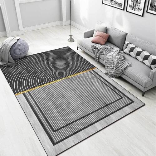 Modern Minimalist Gold Black and White Curved Lines Geometric Stitching Living Room Bedroom Bedside Carpet Floor Mats